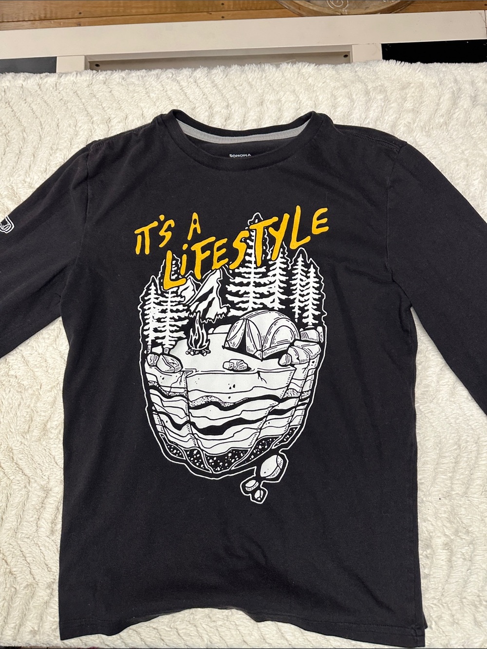 Sonoma black graphic tee ‘It’s a lifestyle’ camping long sleeve Tee L (14-16)